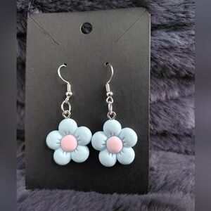 Blue and Pink Flower Earrings